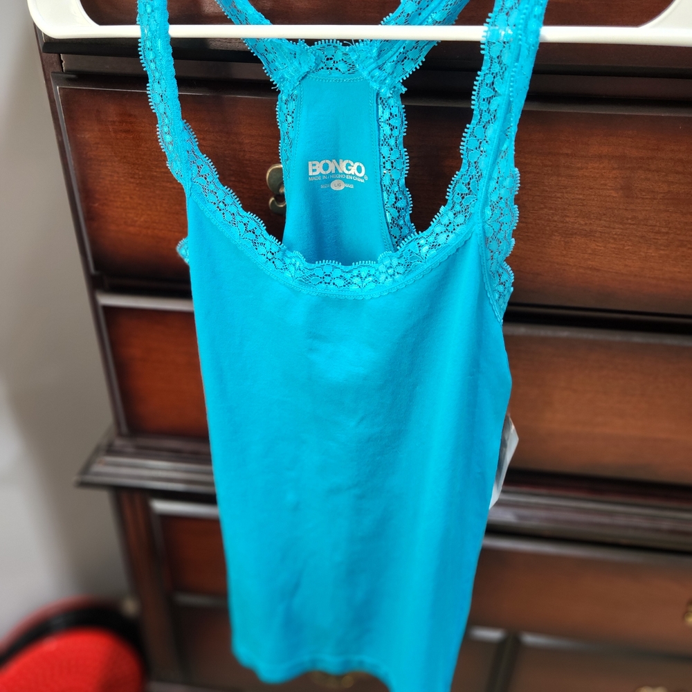 Bongo Blue Lace Trim Tank Top